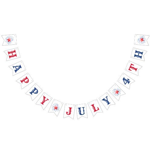 Happy July 4th Red White Blue Bunting Flags