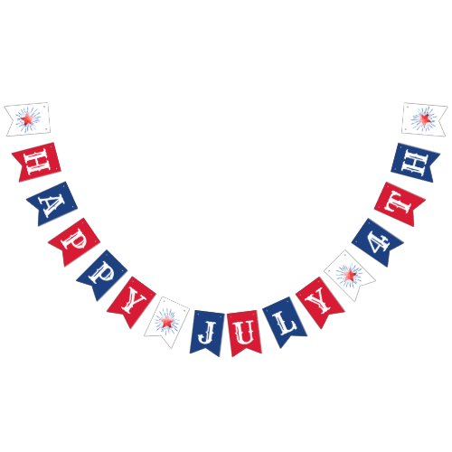 Happy July 4th Red White Blue Bunting Flags
