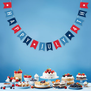 Happy July 4th Red White Blue Letter Bunting Flags