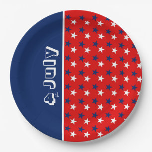Happy July 4th  Red White Blue  Party Paper Plates
