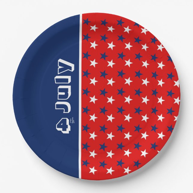 Happy July 4th |Red White Blue  Party Paper Plates (Front)