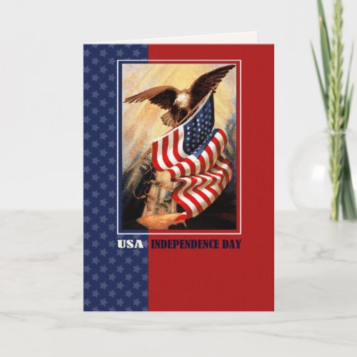 Happy July 4th Vintage Eagle and USA Flag Card