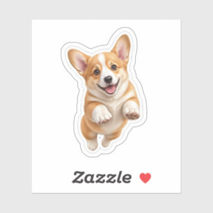 Happy Jumping Corgi Puppy Sticker