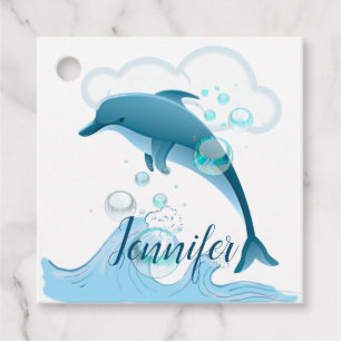 Happy Jumping Dolphin with Bubbles Favor Tags
