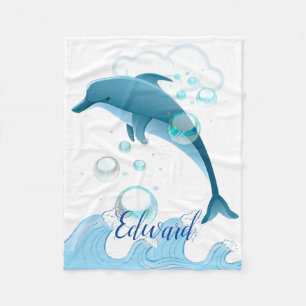 Happy Jumping Dolphin with Bubbles Fleece Blanket