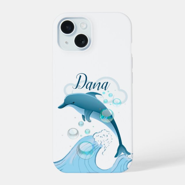 Happy Jumping Dolphin with Bubbles Iphone Case (Back)