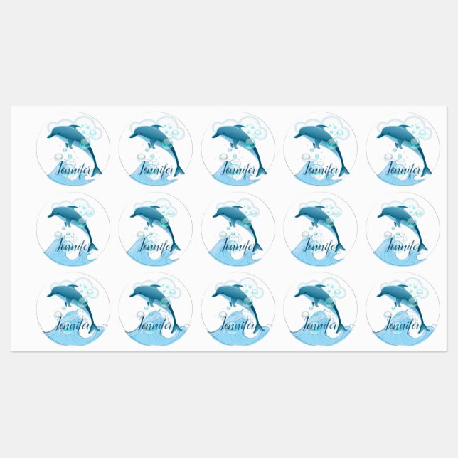 Happy Jumping Dolphin with Bubbles Labels (Sheet)