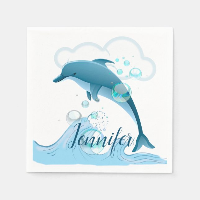 Happy Jumping Dolphin with Bubbles Napkins (Front)
