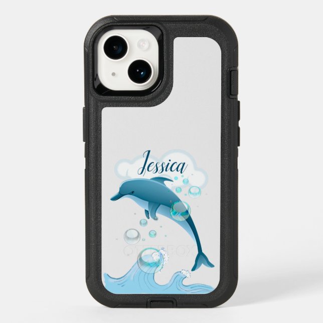 Happy Jumping Dolphin with Bubbles Otterbox iPhone Case (Back)