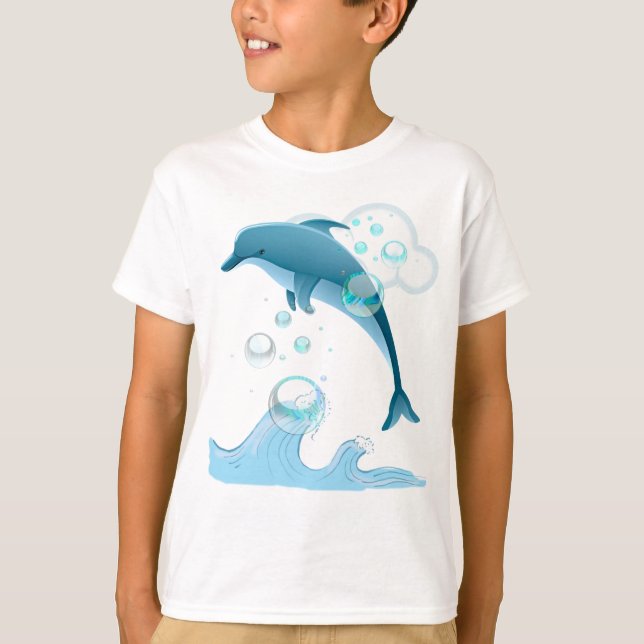 Happy Jumping Dolphin with Bubbles T-Shirt (Front)