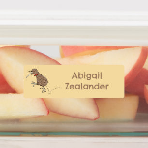 Happy jumping kiwi bird cartoon personalized labels