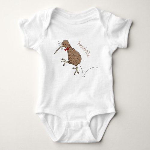 Happy jumping kiwi with bow tie cartoon design baby bodysuit