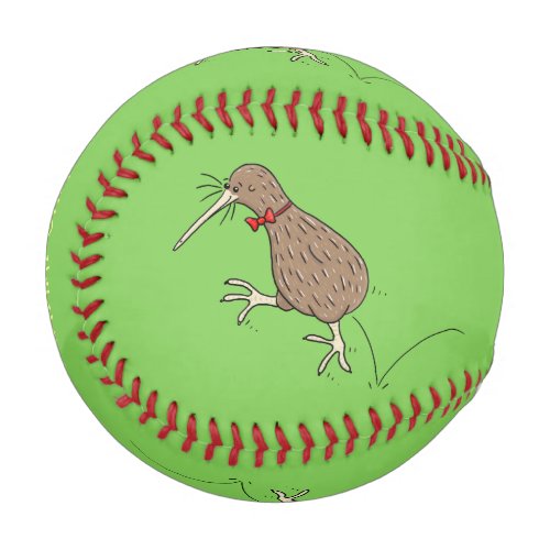 Happy jumping kiwi with bow tie cartoon design baseball