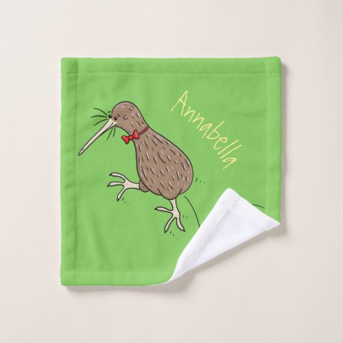 Happy jumping kiwi with bow tie cartoon design bath towel set
