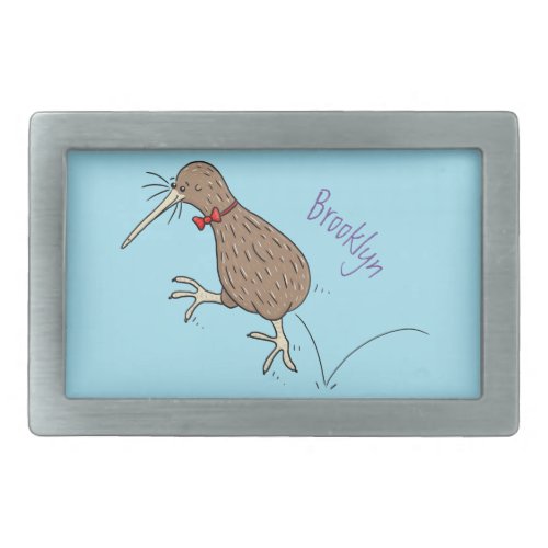 Happy jumping kiwi with bow tie cartoon design belt buckle