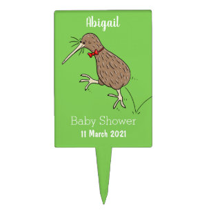 Happy jumping kiwi with bow tie cartoon design cake topper