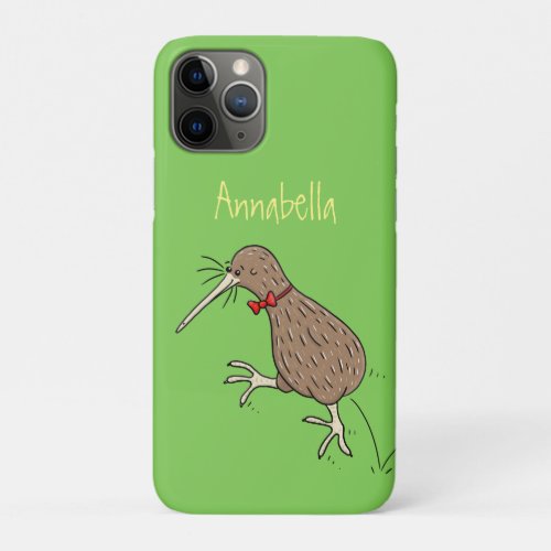 Happy jumping kiwi with bow tie cartoon design iPhone 11 pro case