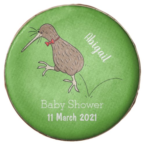 Happy jumping kiwi with bow tie cartoon design chocolate covered oreo