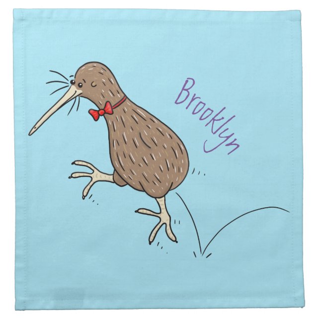 Happy jumping kiwi with bow tie cartoon design cloth napkin (Front)