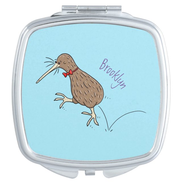 Happy jumping kiwi with bow tie cartoon design compact mirror (Front)
