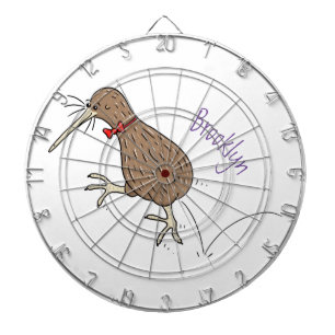 Happy jumping kiwi with bow tie cartoon design dart board