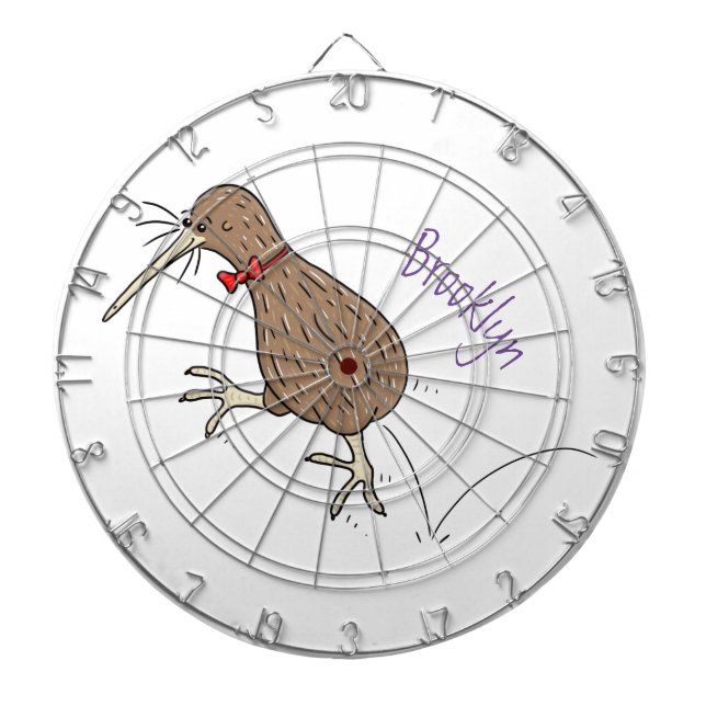 Happy jumping kiwi with bow tie cartoon design dart board (Front)