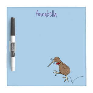 Happy jumping kiwi with bow tie cartoon design dry erase board
