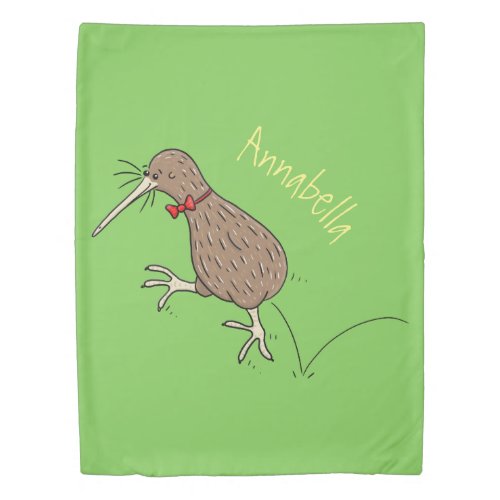 Happy jumping kiwi with bow tie cartoon design duvet cover