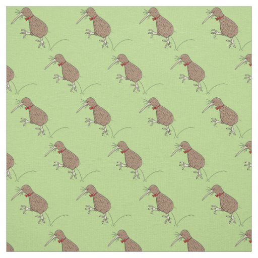 Happy jumping kiwi with bow tie cartoon design fabric