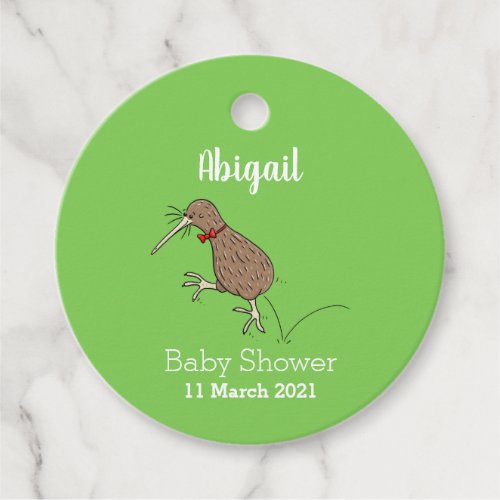 Happy jumping kiwi with bow tie cartoon design  favor tags
