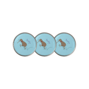 Happy jumping kiwi with bow tie cartoon design golf ball marker