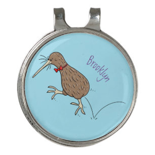 Happy jumping kiwi with bow tie cartoon design golf hat clip