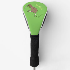 Happy jumping kiwi with bow tie cartoon design golf head cover