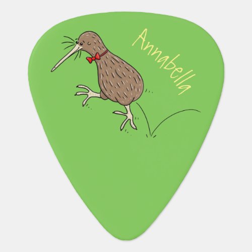 Happy jumping kiwi with bow tie cartoon design guitar pick