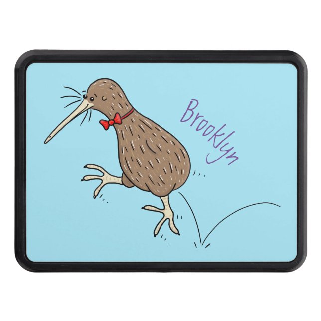 Happy jumping kiwi with bow tie cartoon design hitch cover (Front)