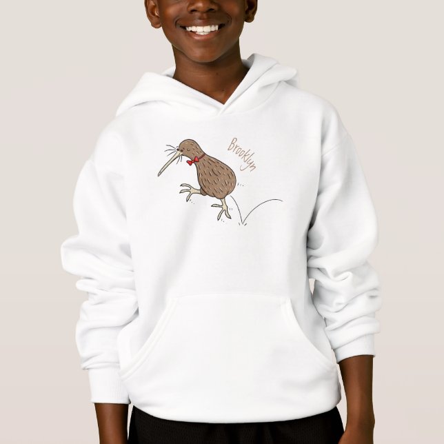 Happy jumping kiwi with bow tie cartoon design hoodie (Front)