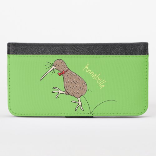 Happy jumping kiwi with bow tie cartoon design iPhone x wallet case