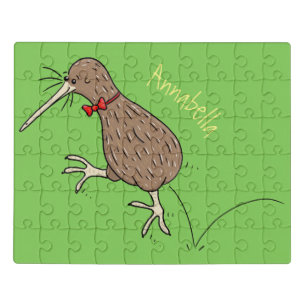 Happy jumping kiwi with bow tie cartoon design jigsaw puzzle