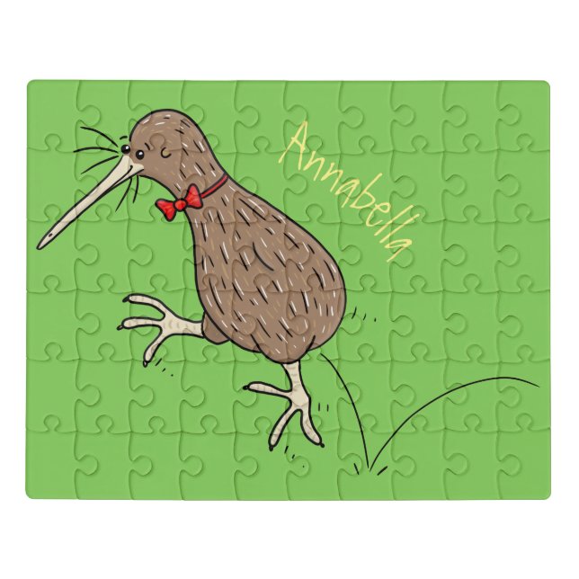 Happy jumping kiwi with bow tie cartoon design jigsaw puzzle (Puzzle Horizontal)