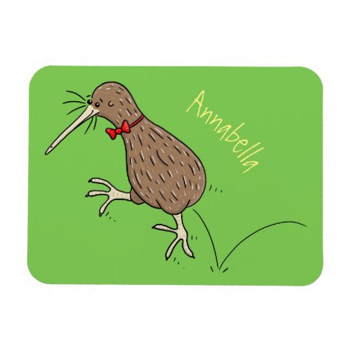 Happy jumping kiwi with bow tie cartoon design magnet