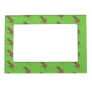 Happy jumping kiwi with bow tie cartoon design magnetic frame