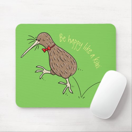 Happy jumping kiwi with bow tie cartoon design mouse pad