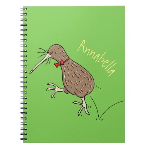 Happy jumping kiwi with bow tie cartoon design notebook