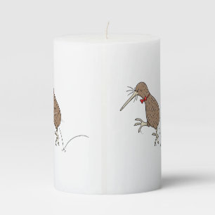 Happy jumping kiwi with bow tie cartoon design pillar candle