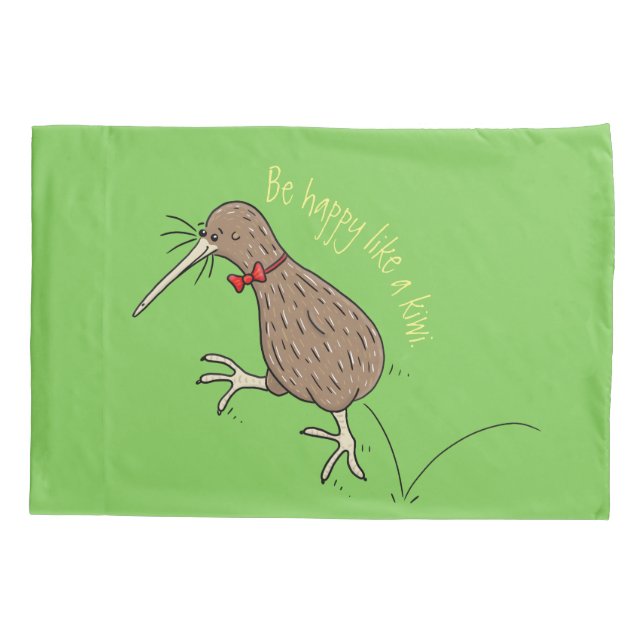 Happy jumping kiwi with bow tie cartoon design pillow case (Back)
