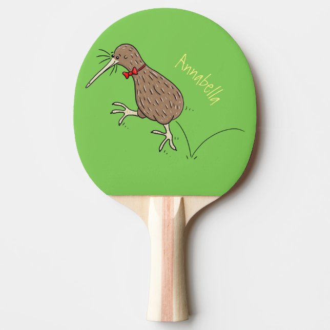 Happy jumping kiwi with bow tie cartoon design ping pong paddle (Front)