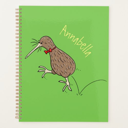 Happy jumping kiwi with bow tie cartoon design planner