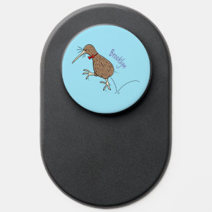 Happy jumping kiwi with bow tie cartoon design PopSocket
