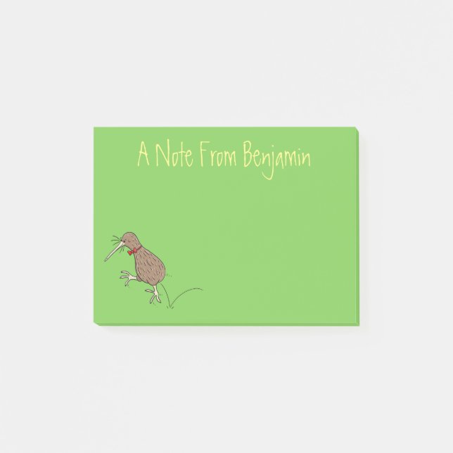 Happy jumping kiwi with bow tie cartoon design post-it notes (Front)