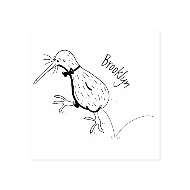 Happy jumping kiwi with bow tie cartoon design rubber stamp (Imprint)